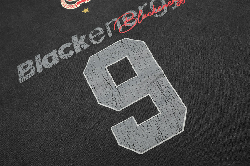 Men's Vintage Soccer Jersey Long-Sleeve Shirt – Number 9 Graphic, Washed Black