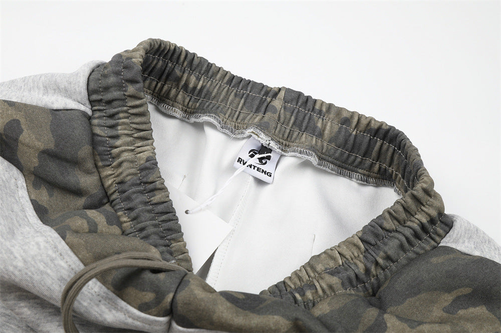 Wide-Leg Sweatpants with Camo Waistband & Star Patch – Men's Oversized