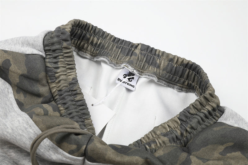 Wide-Leg Sweatpants with Camo Waistband & Star Patch – Men's Oversized