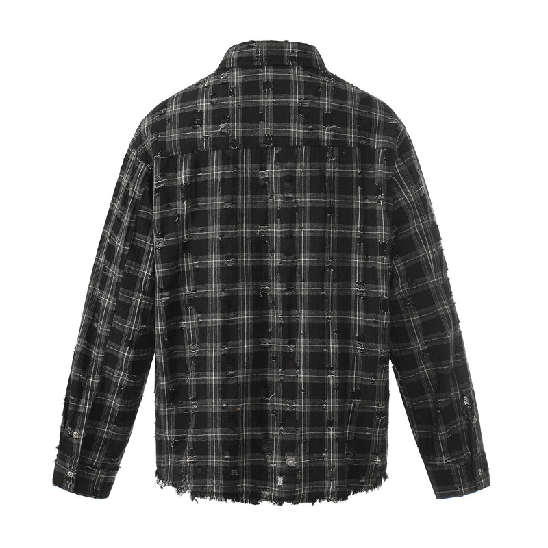 Surchemise en flanelle à carreaux délavée et usée – Veste-chemise vintage à manches longues