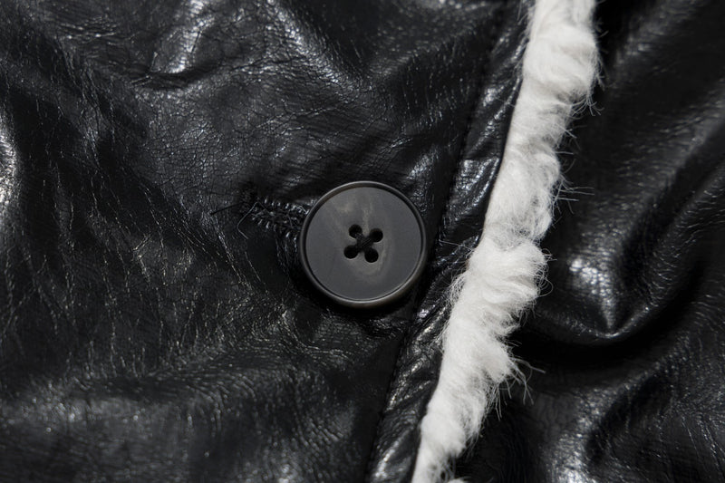 Sherpa Lined Leather Jacket – Black Faux Leather Cropped Bomber with Fleece