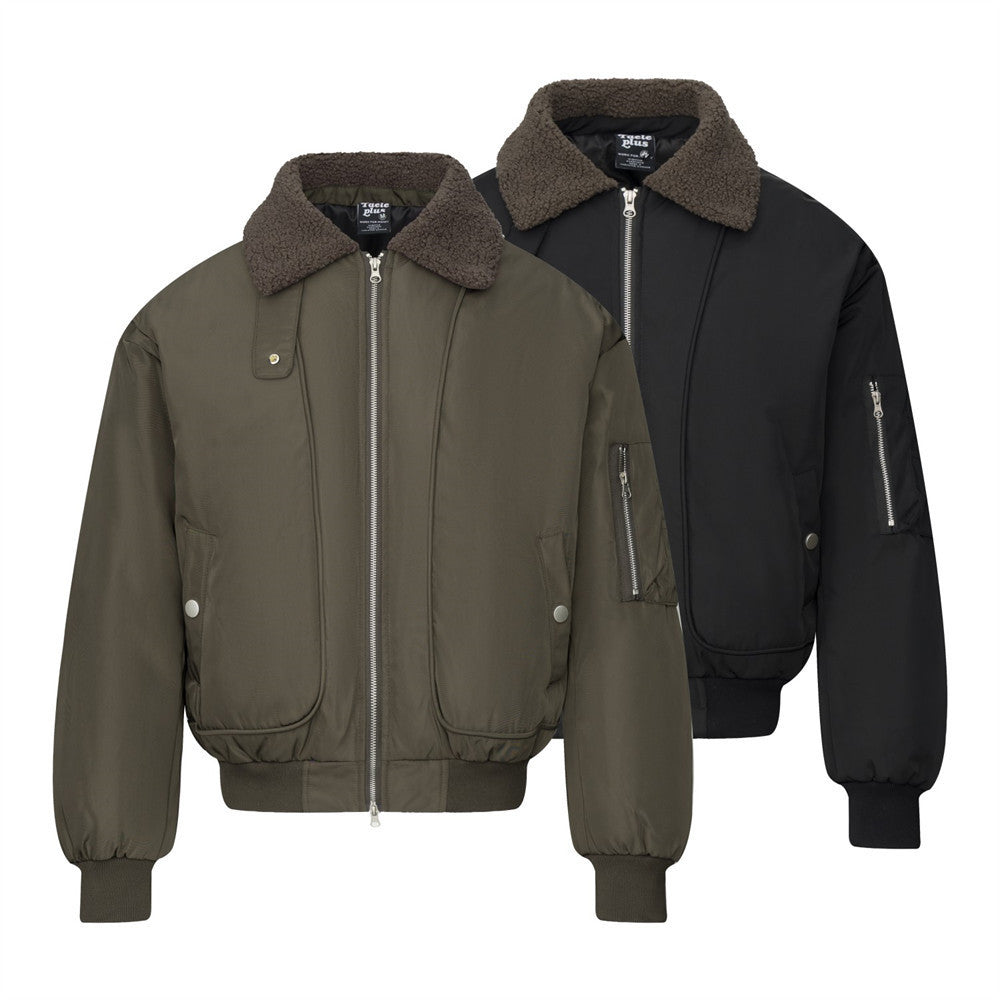 Olive Bomber Jacket Men – Sherpa Collar Padded Flight Jacket