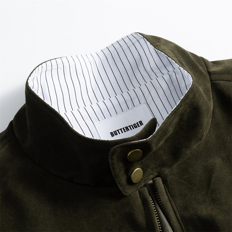 Men's Velvet Harrington Bomber Jacket – Stand Collar, Relaxed Fit
