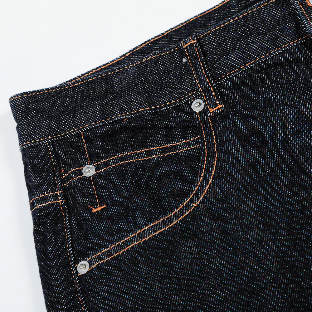 Wide-Leg Raw Denim Jeans – High Street Diagonal Seam Detail