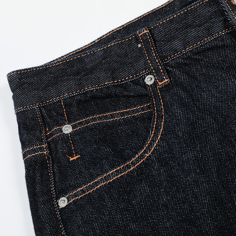 Wide-Leg Raw Denim Jeans – High Street Diagonal Seam Detail