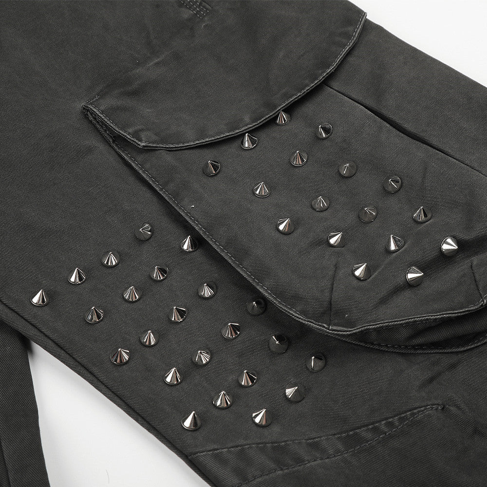Pantalon cargo gris délavé à rivets pour homme – Coupe ample et décontractée
