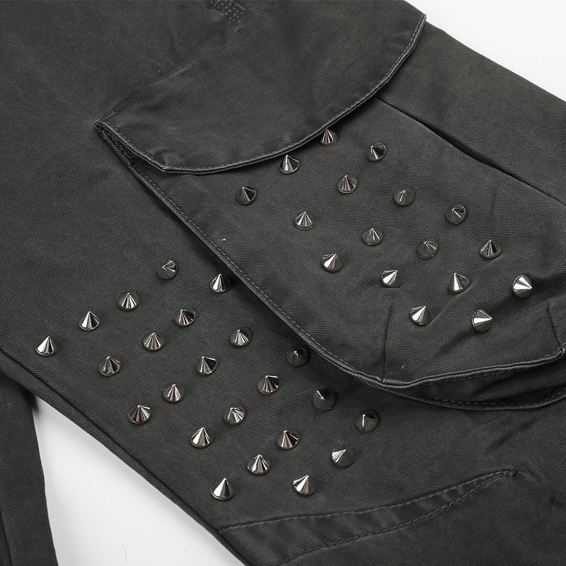 Pantalon cargo gris délavé à rivets pour homme – Coupe ample et décontractée