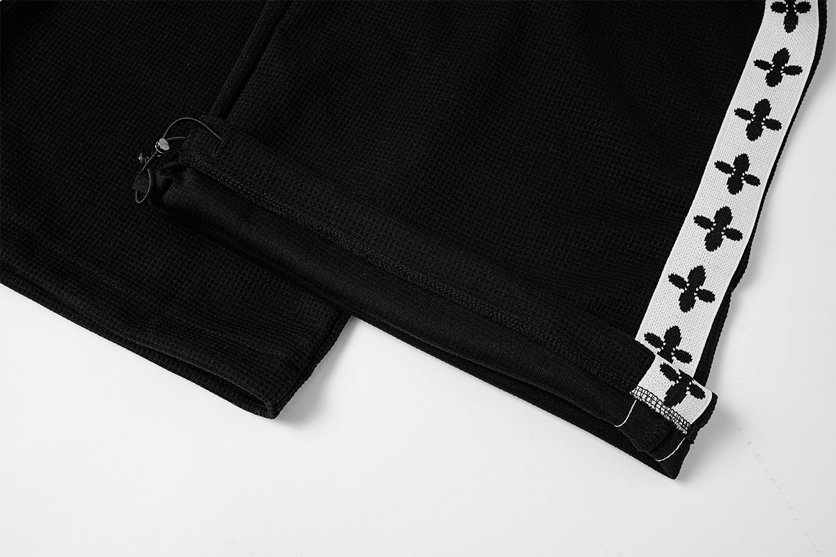Retro-Trainingsjacken- & Sweathosen-Set – Stehkragen mit Reißverschluss und Fleur-de-Lis-Seitenstreifen