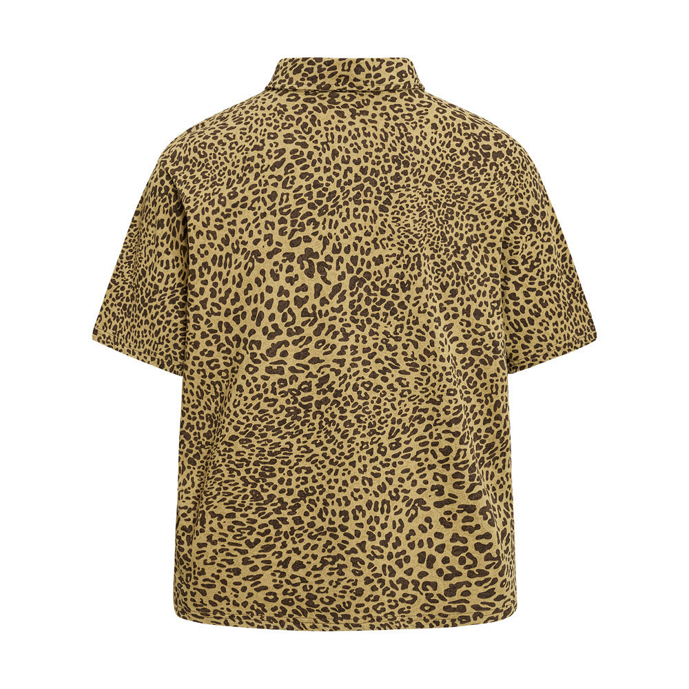 Mafa Vintage Leopard Print Short Sleeve Polo Shirt
