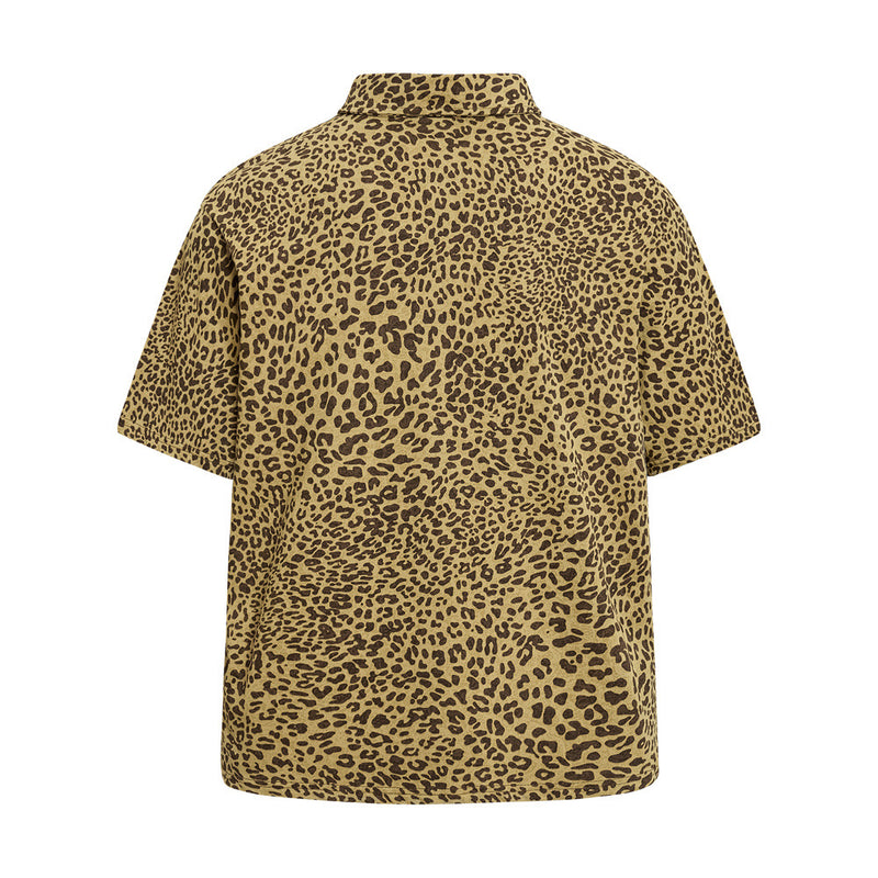 Mafa Vintage Leopard Print Short Sleeve Polo Shirt