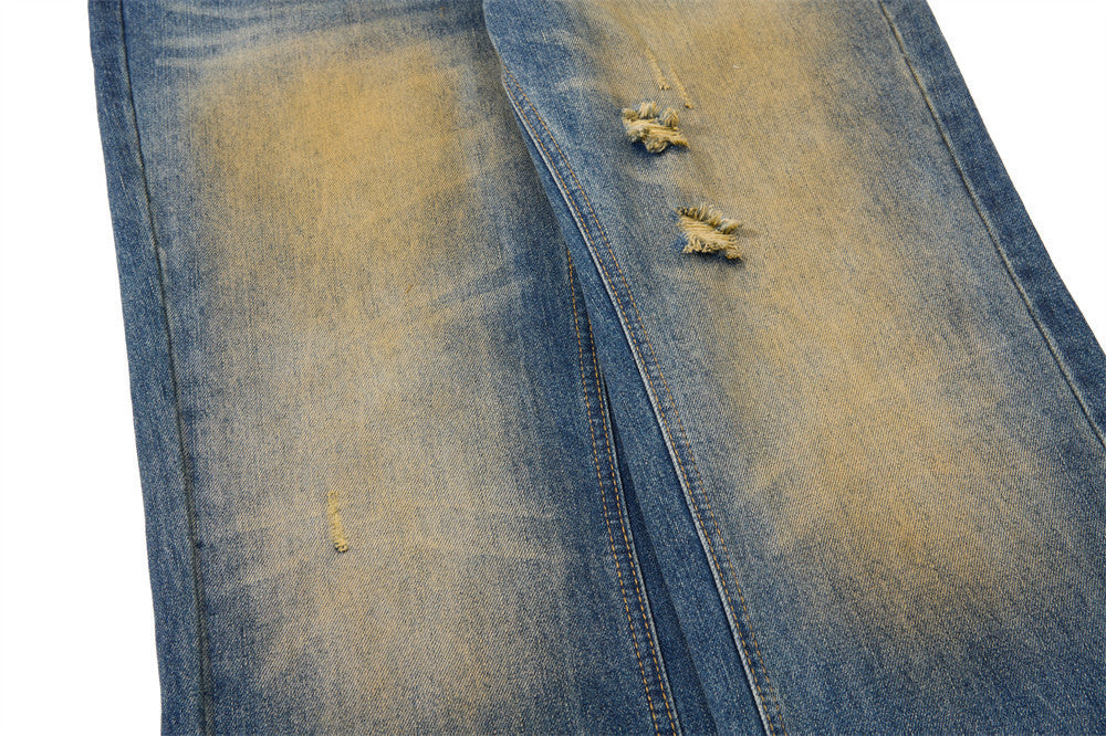 Men's Distressed Flare Jeans – Vintage Mud-Dye Wide Leg Denim