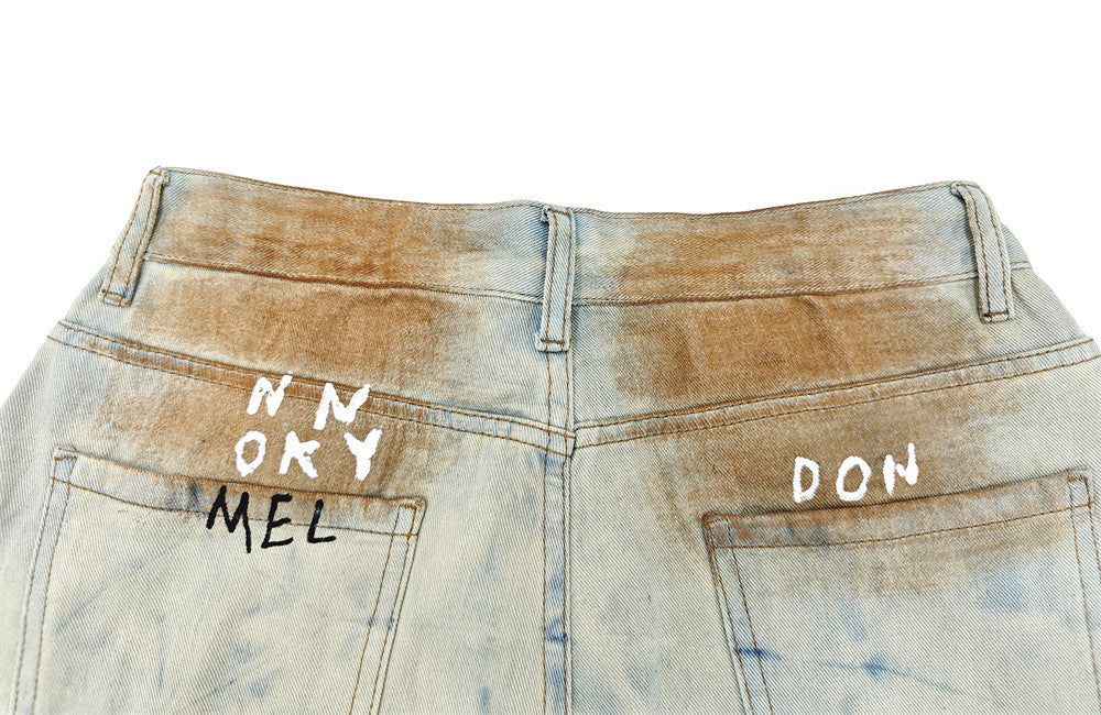 Distressed Graffiti Wide-Leg Jeans – Vintage Washed Ripped Baggy Denim