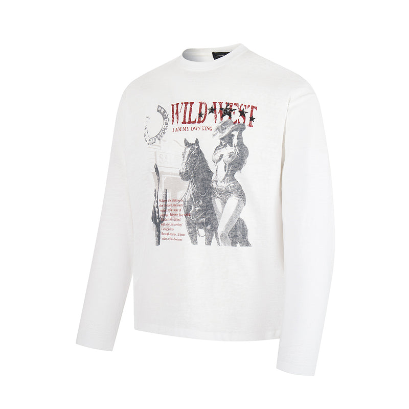 Wild West Graphic Long Sleeve Shirt – Vintage American Streetwear Print Tee