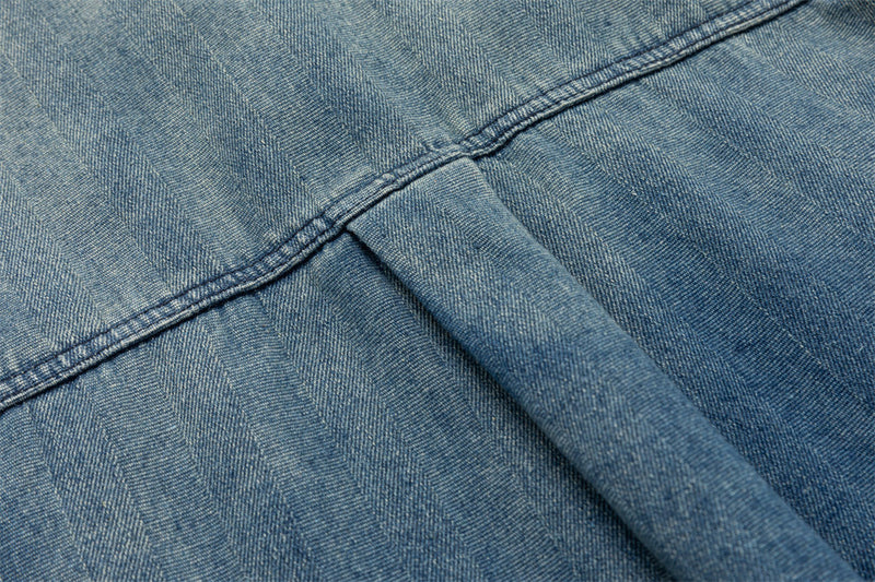 Oversized Washed Denim Shirt – Men's Long Sleeve Button-Up with Dual Chest