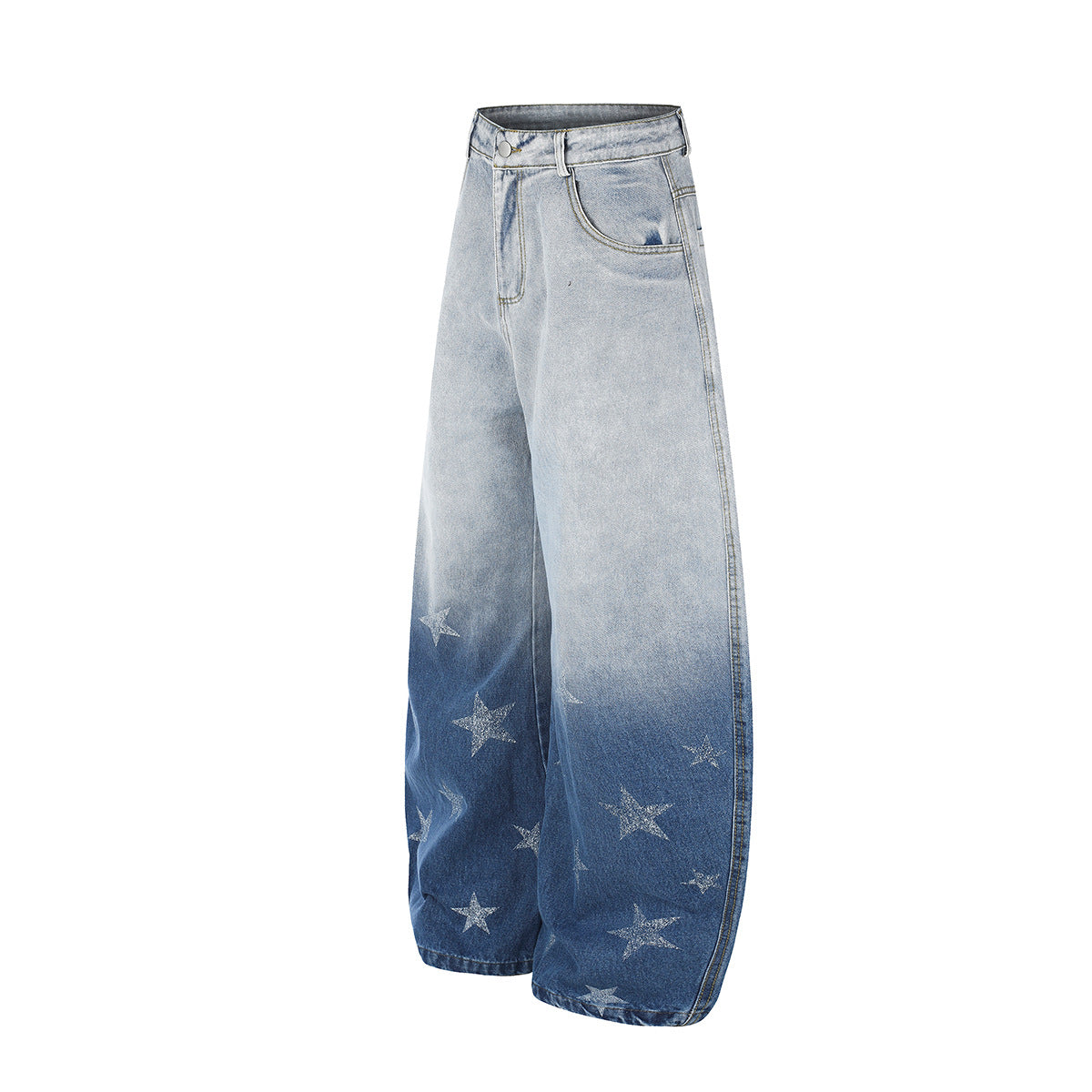 Baggy Wide-Leg-Jeans mit Stern-Print und Farbverlauf-Waschung – High-Waist-Schnitt mit geschwungener Silhouette