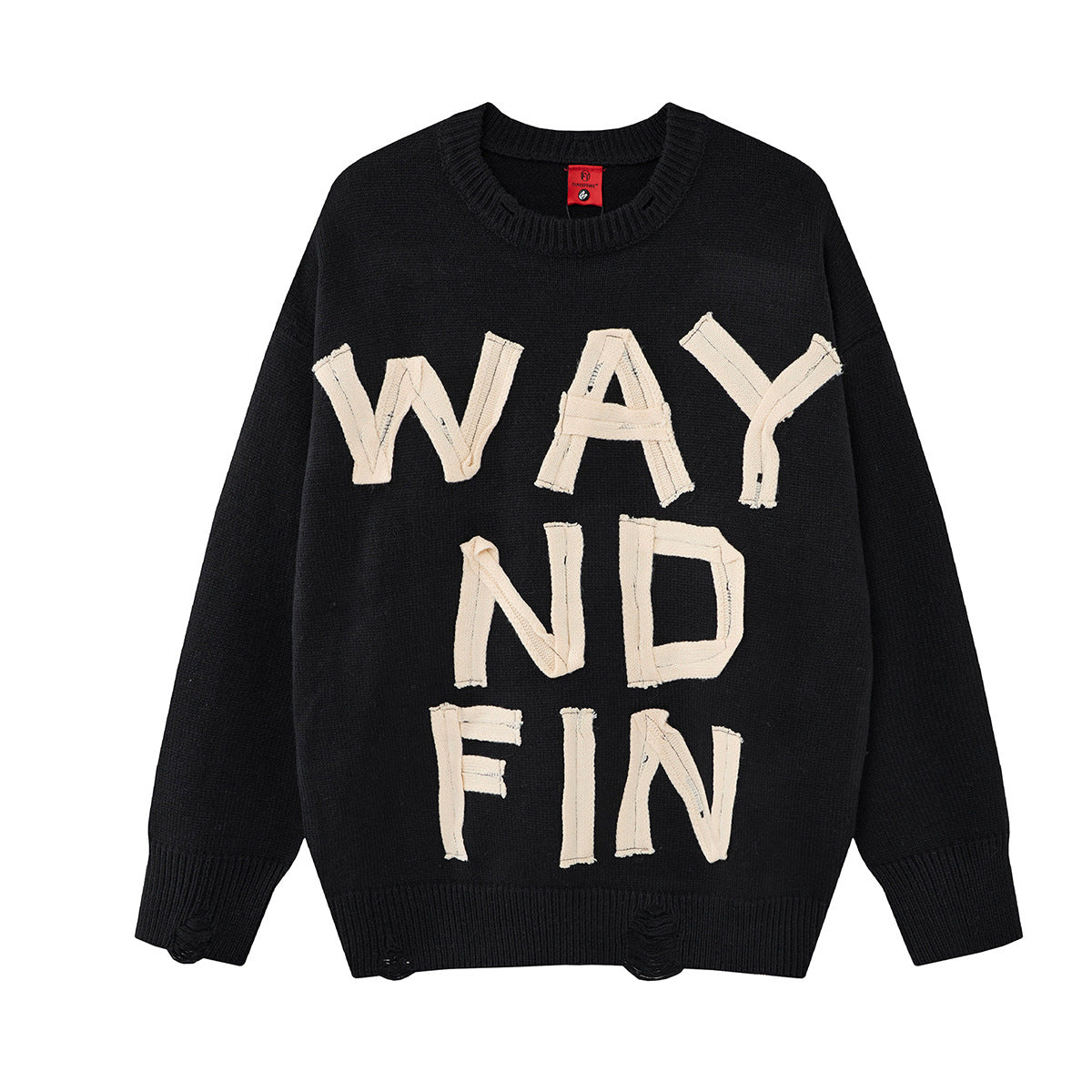 Pull col rond oversize en maille usée avec motif de lettres appliquées
