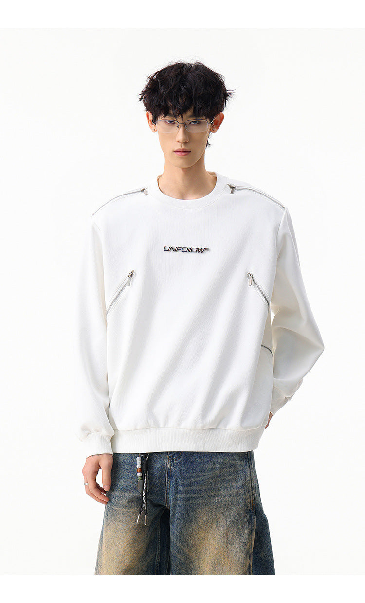 Sweat col rond inspiré du style moto avec détail zippé
