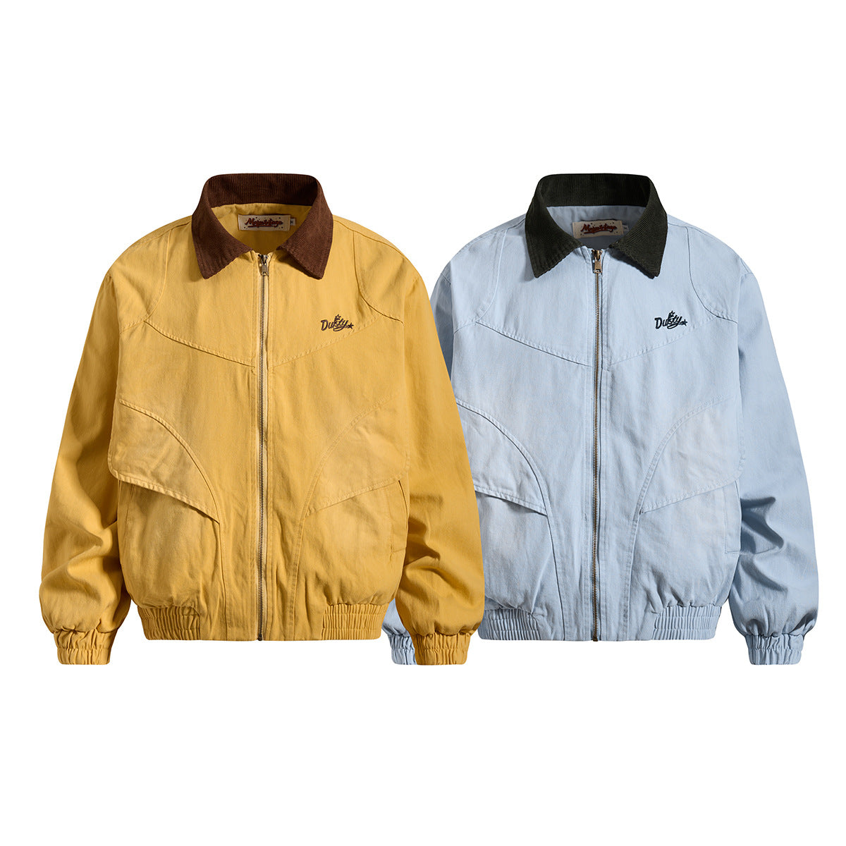 Retro American Washed Zip-Up Jacket with Corduroy Collar