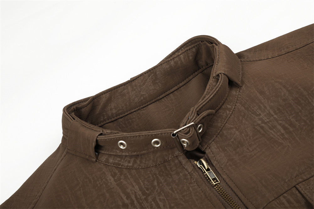 Casual Jacket for Men – Relaxed Fit Stand Collar Moto Jacket with Dual Zip &
