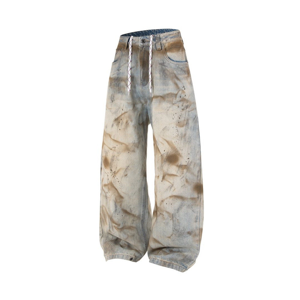 Distressed Jeans for Men – Baggy Wide-Leg Tie-Dye Washed Denim
