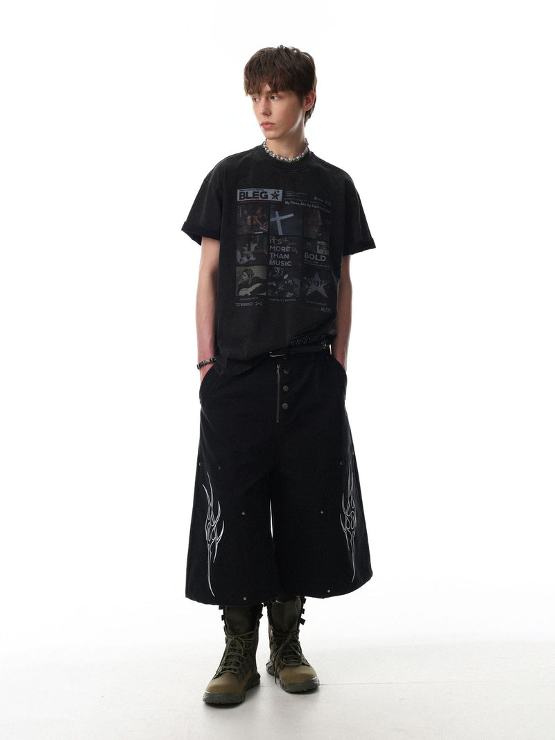 Men's Black Acid-Wash Graphic T-Shirt – BLEG Music Collage Print