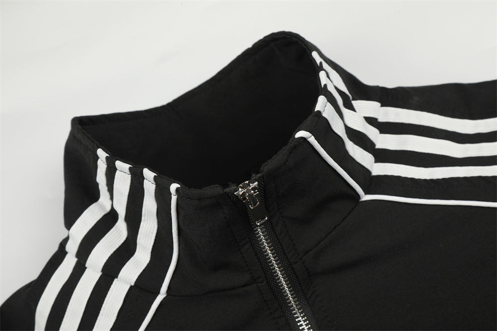 Veste de survêtement à col montant et trois bandes – Coupe décontractée homme zippée