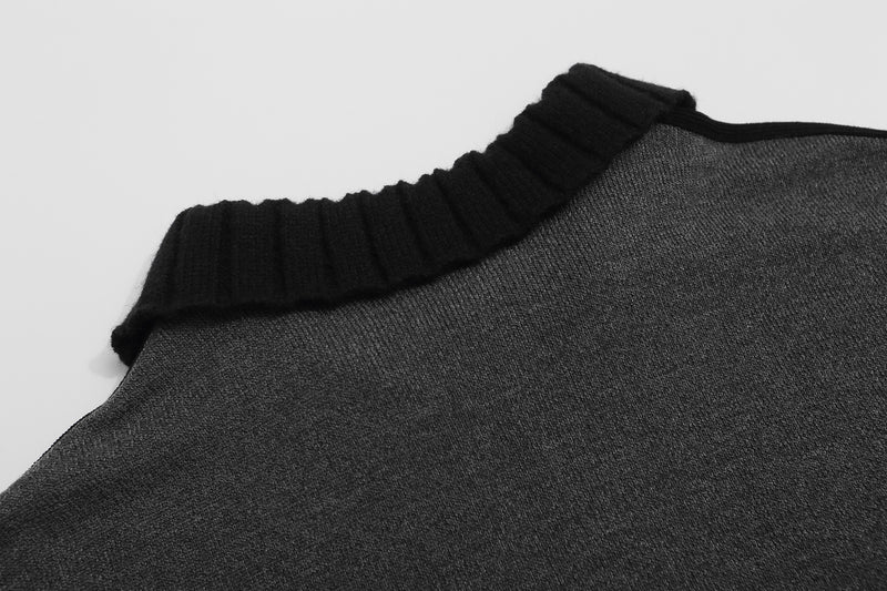 Half-Zip Polo Collar Knit Sweater – Colorblock Long Sleeve Pullover