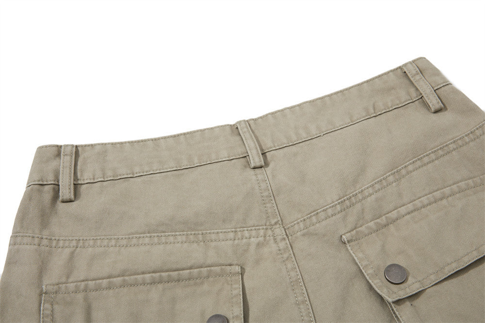 Men's Wide-Leg Cargo Pants – Loose Fit Multi-Pocket Arc-Hem Streetwear Trousers