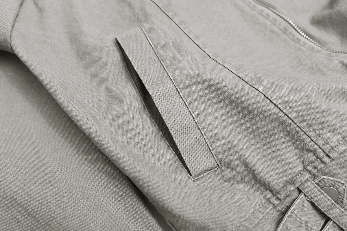 Men's Washed Asymmetric-Zip Moto Jacket with Epaulettes