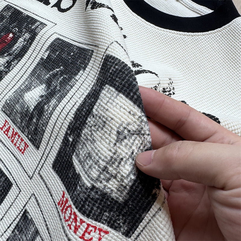 Long Sleeve Graphic Shirt – Waffle Knit Body with Camo Sleeves & Glfs Studios