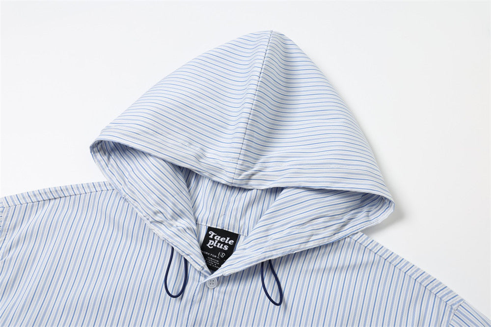 Striped Hooded Long-Sleeve Shirt – Relaxed Fit Button-Up
