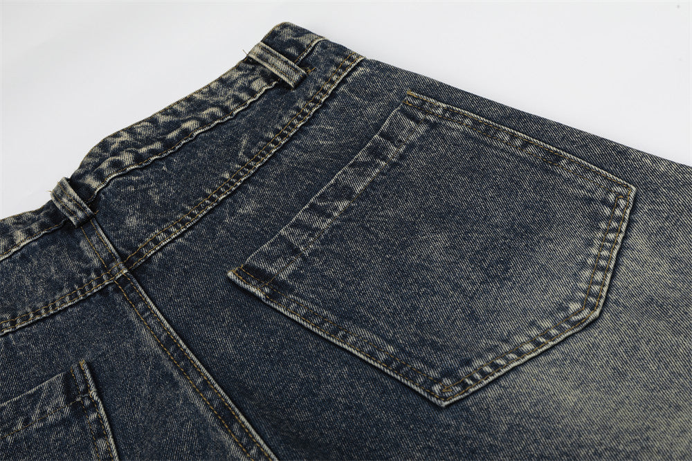 Vintage Washed Star Patch Stripe Denim Shorts