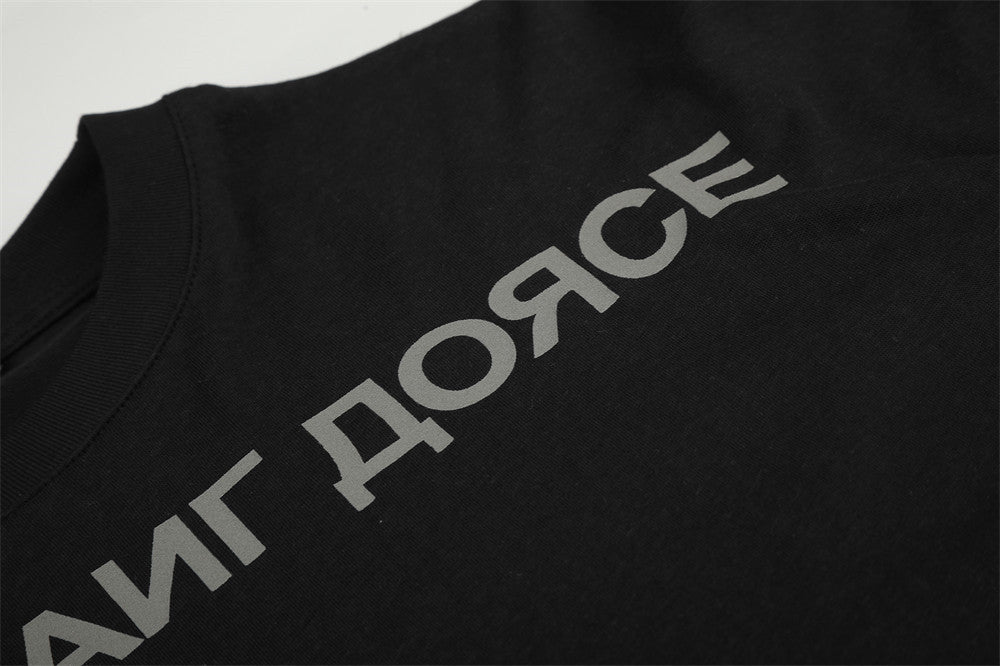 T-shirt homme à manches longues avec motif de lettres cyrilliques – col rond et coupe décontractée