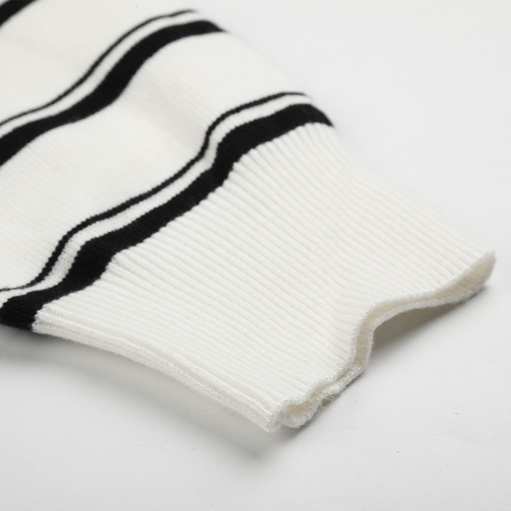 Pull polo homme à manches longues – Maille rayée à col tunisien