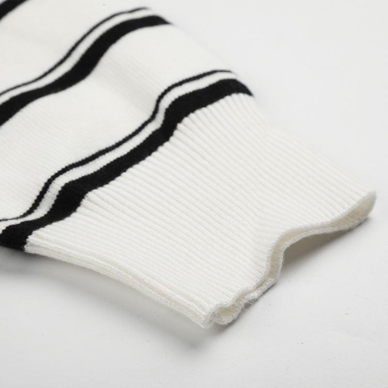 Pull polo homme à manches longues – Maille rayée à col tunisien