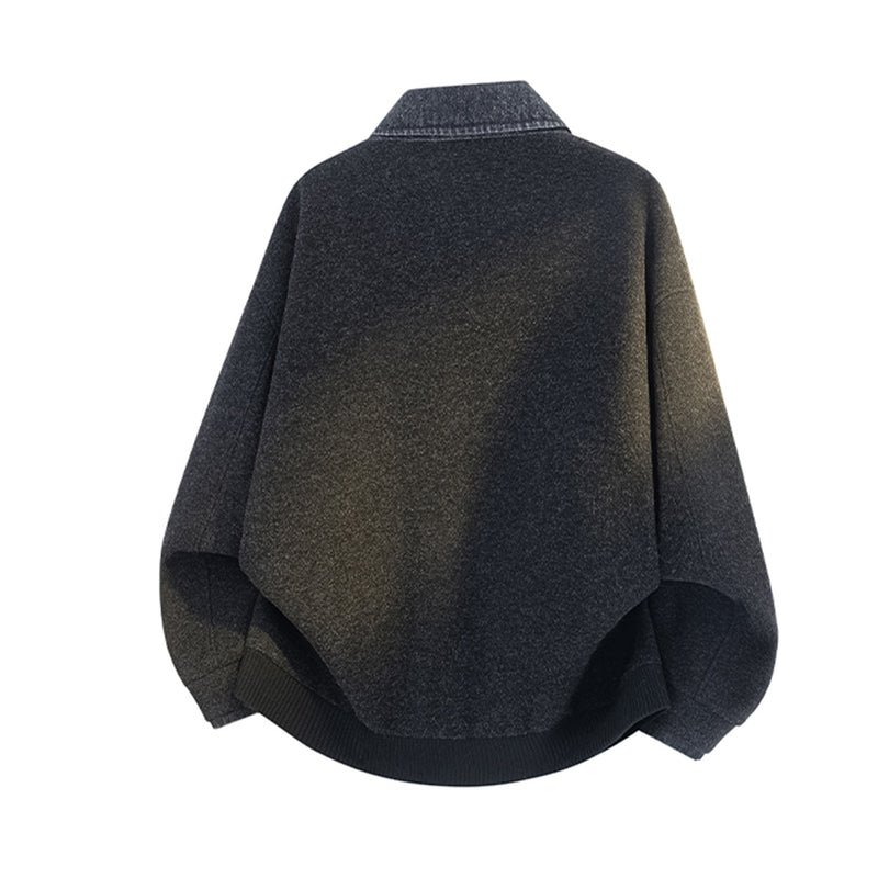 Veste boxy à boutons-pression avec col en denim – Style rétro old money