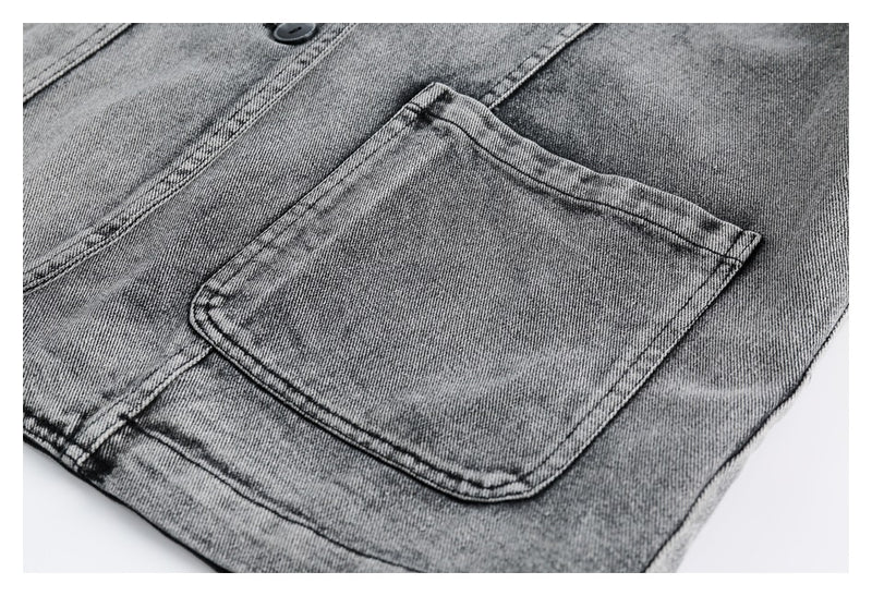 Oversized Washed Denim Blazer Jacket – Vintage Grey Black
