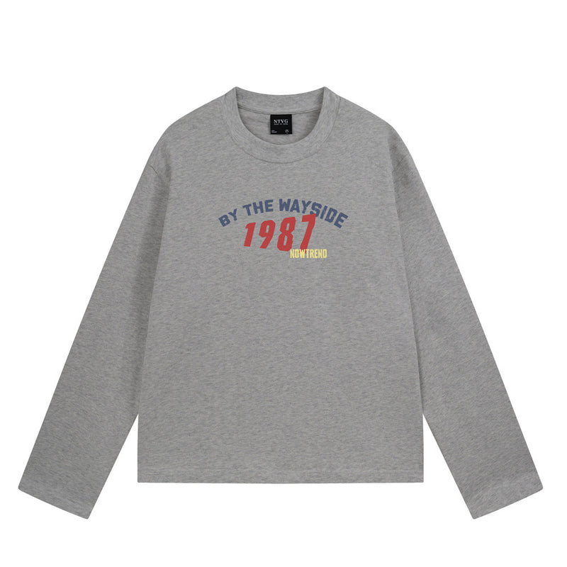 Long Sleeve T-Shirt with 1987 Varsity Graphic, Relaxed Fit Crew Neck