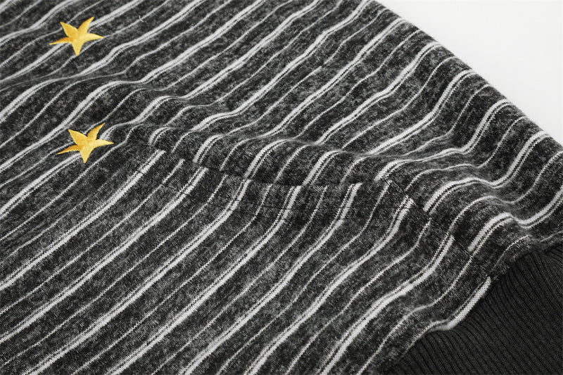 Striped Zip-Up Hoodie with Gold Star Embroidery – Relaxed Fit
