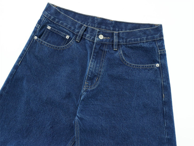 Men's Loose Fit Wide-Leg Jeans – Curved Baggy Silhouette in Dark Blue