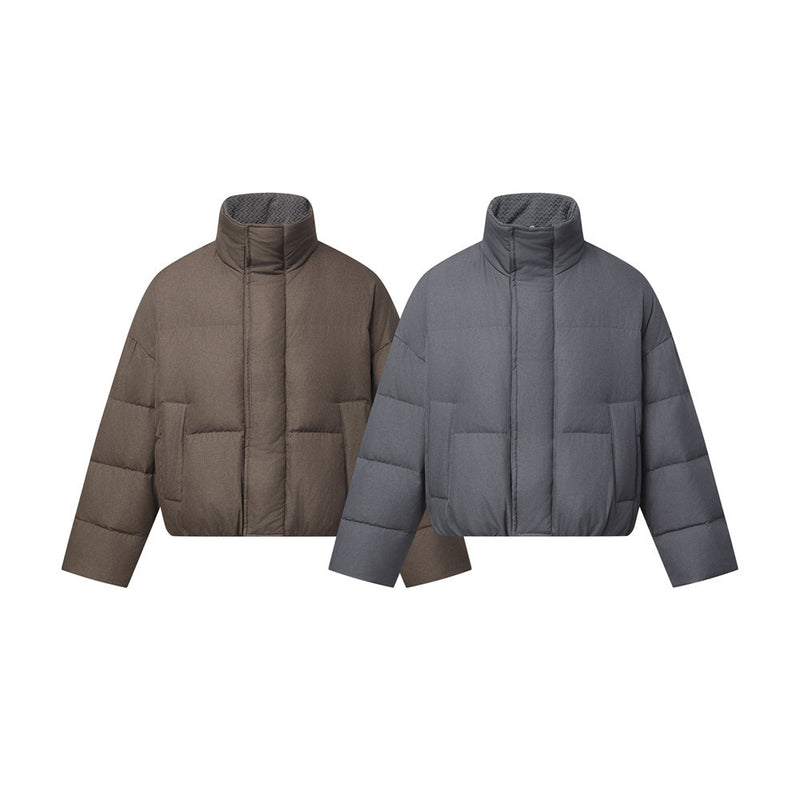 Oversized Stand-Collar Puffer Down Jacket – Men's Short Boxy Winter Coat