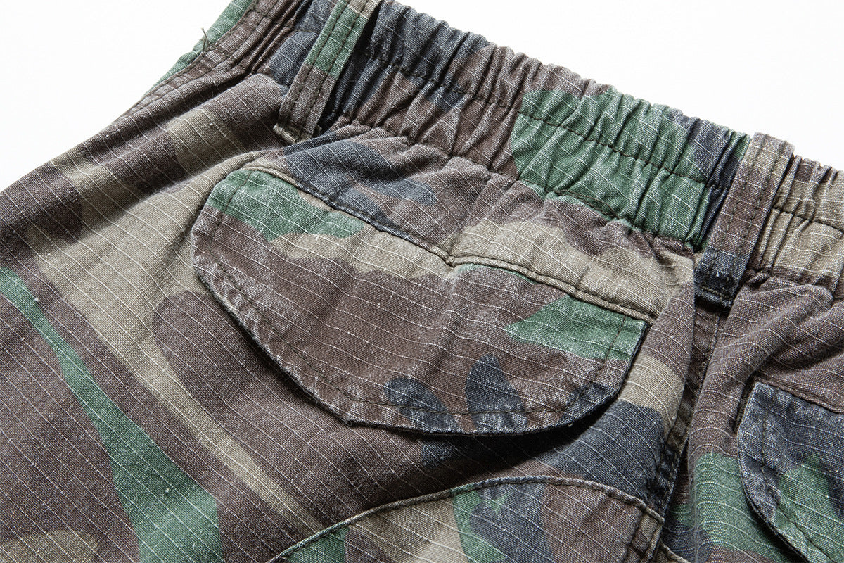 Woodland Camo Wide-Leg Cargo Pants – Washed Vintage Military Style