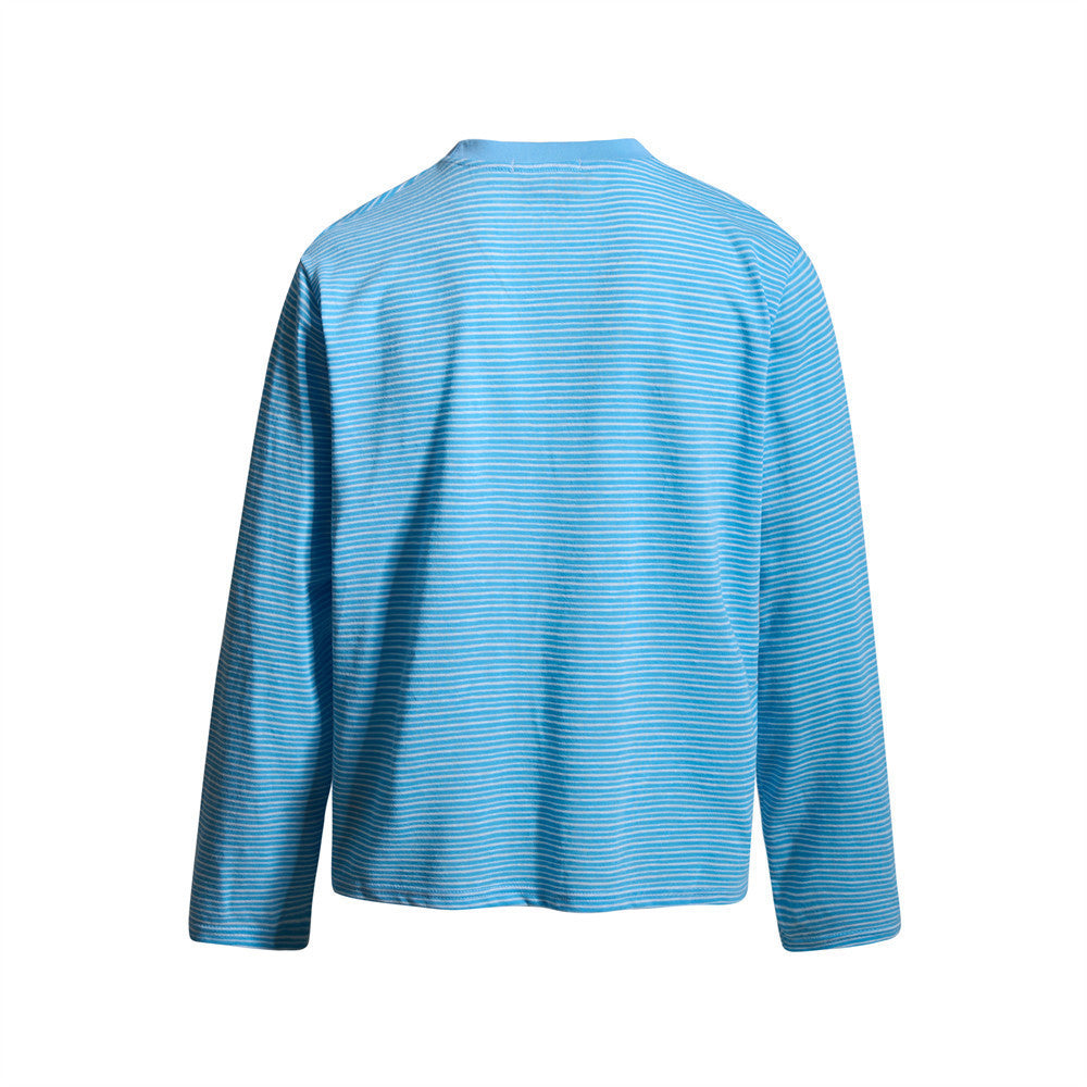 T-shirt homme à manches longues rayé avec poche – Coupe décontractée à col rond