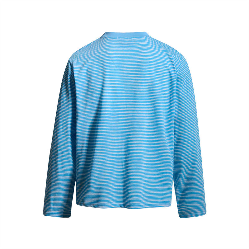 T-shirt homme à manches longues rayé avec poche – Coupe décontractée à col rond