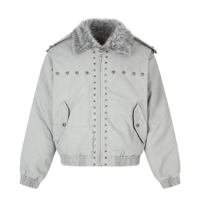 Men's Studded Bomber Jacket with Faux Fur Collar – High Street Winter Coat