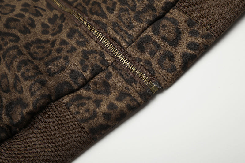 Blouson bomber zippé à imprimé léopard avec broderie 777 et col montant