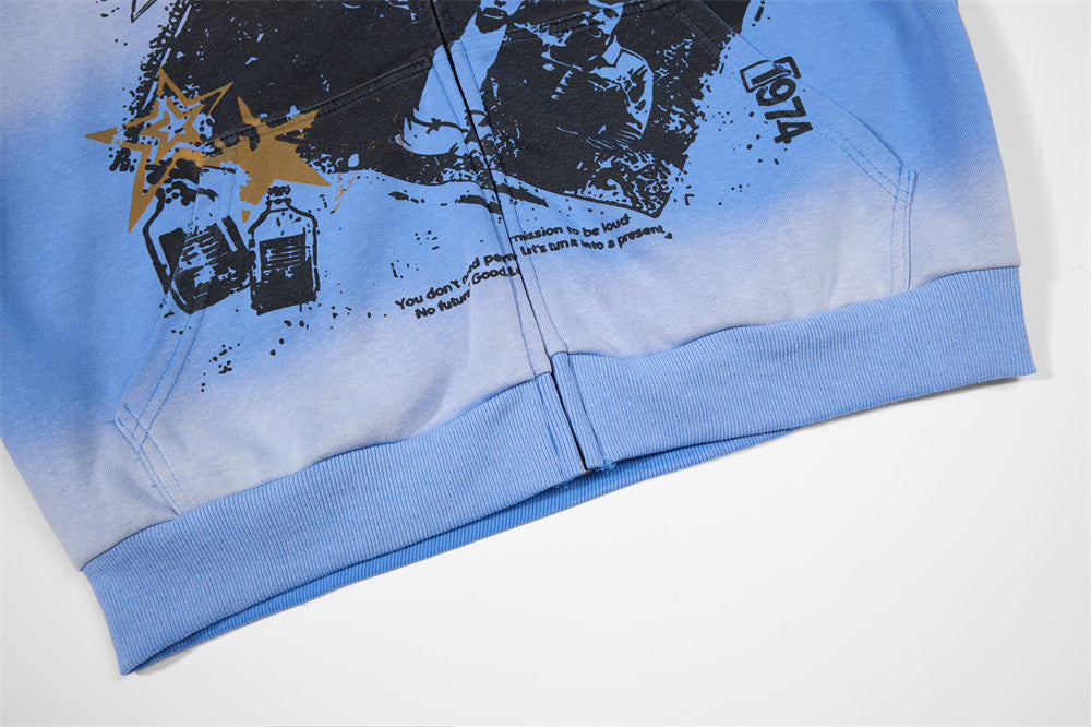 Punk Graphic Zip-Up Hoodie – Vintage Spray-Dye Oversized Streetwear Jacket