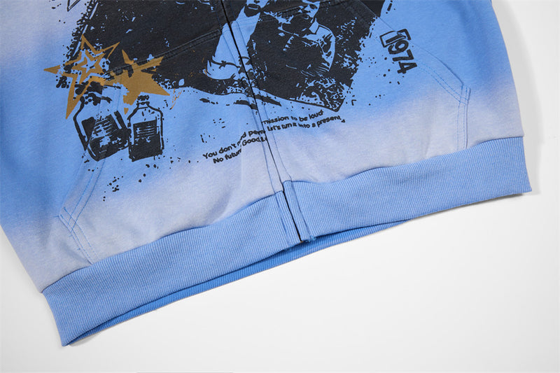 Punk Graphic Zip-Up Hoodie – Vintage Spray-Dye Oversized Streetwear Jacket