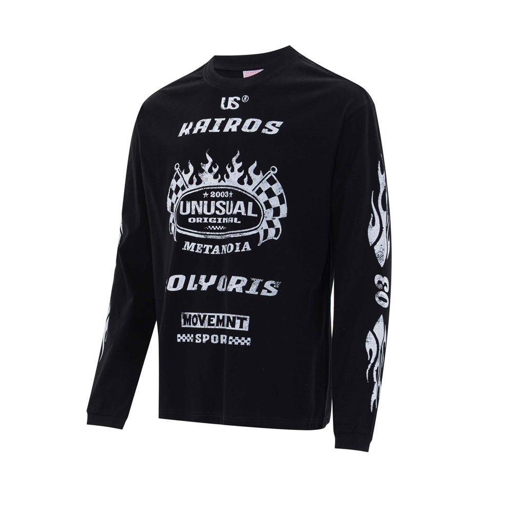 Kairos Unusual Original Graphic Long Sleeve Tee – Relaxed Fit Racing Print