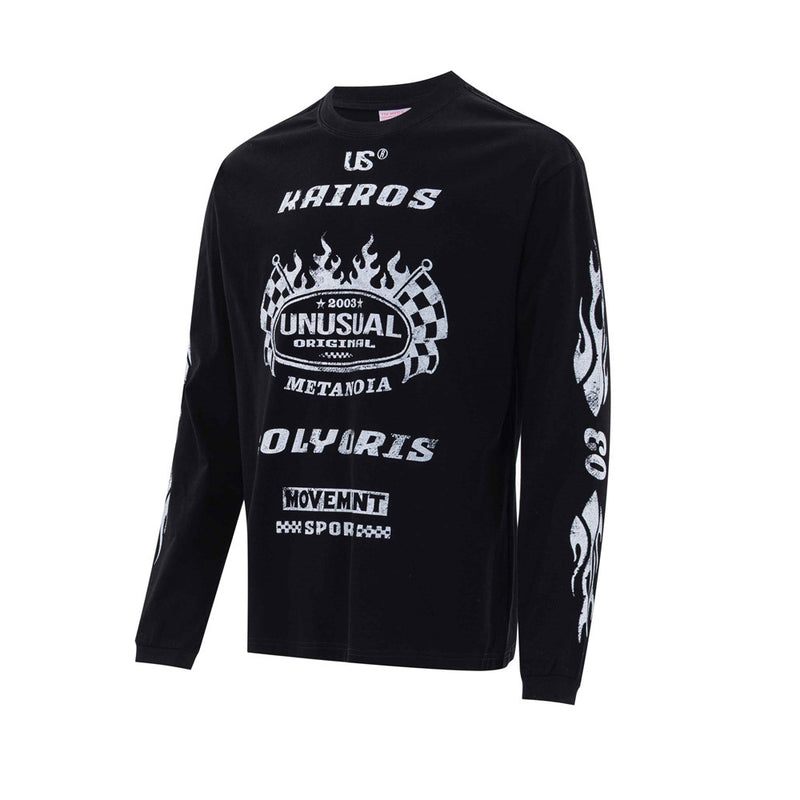 Kairos Unusual Original Graphic Long Sleeve Tee – Relaxed Fit Racing Print